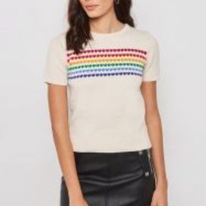 80s-style rainbow heart stripes sweater